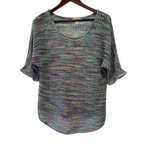 Hannah Sweater Variegated Colors Size Large Open Knit Short Bell Sleeves